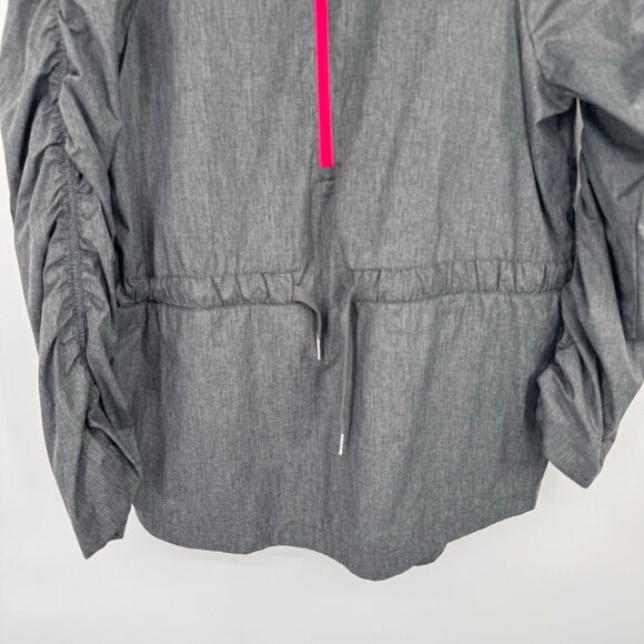 Fabletics Gray Ruched Long Sleeve Jacket Pink Zipper Drawstring Womens size larg - Picture 8 of 16